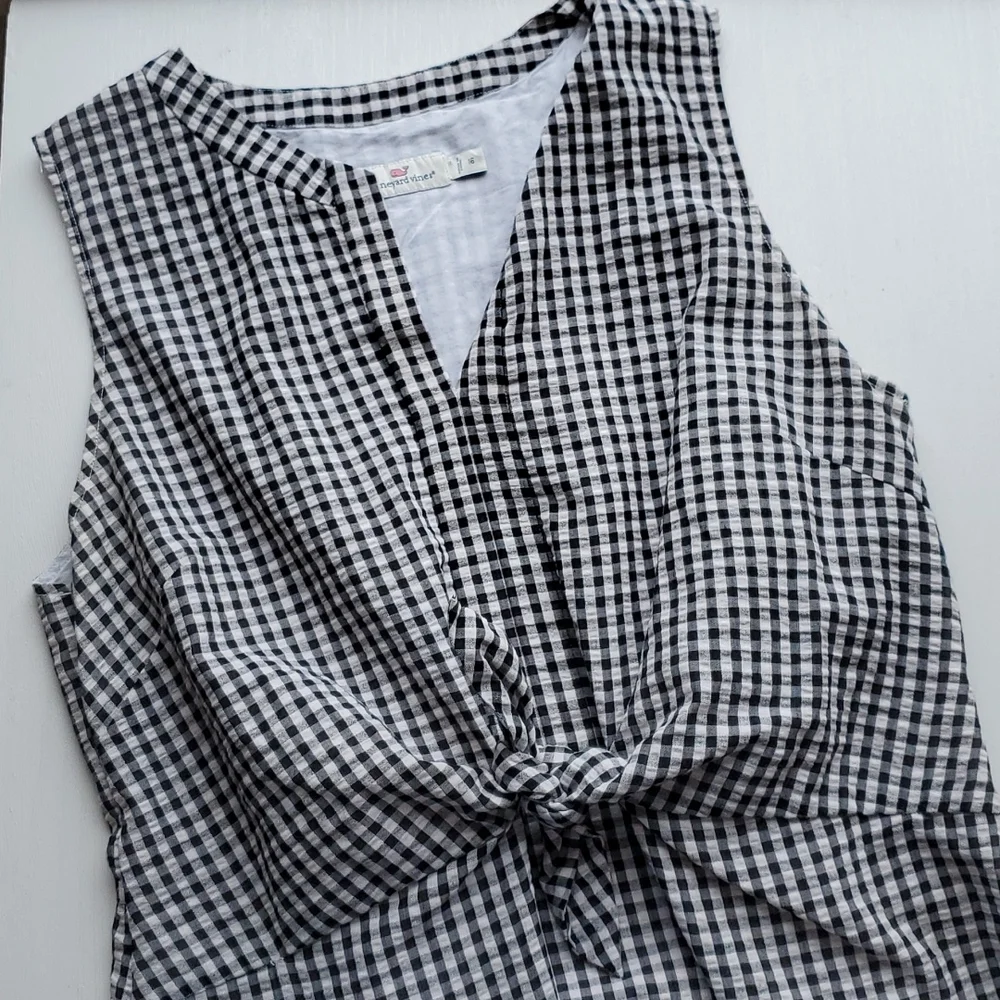 Vineyard VINES Sleeveless Black & White Gingham Tie-Waist Dress 16 - Picture 6 of 8